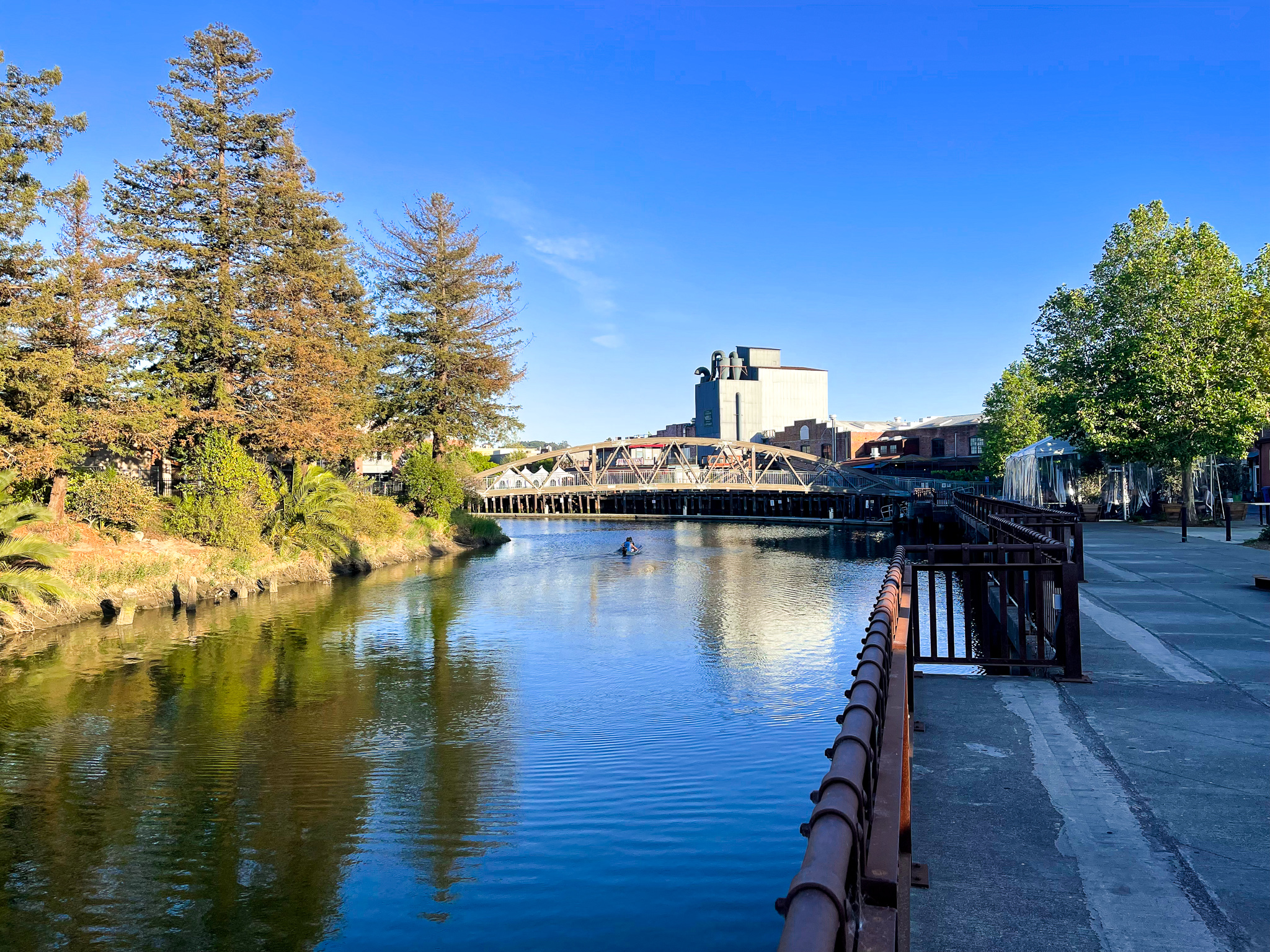 The Petaluma Waterfront photographed from the patio of Risibisi
