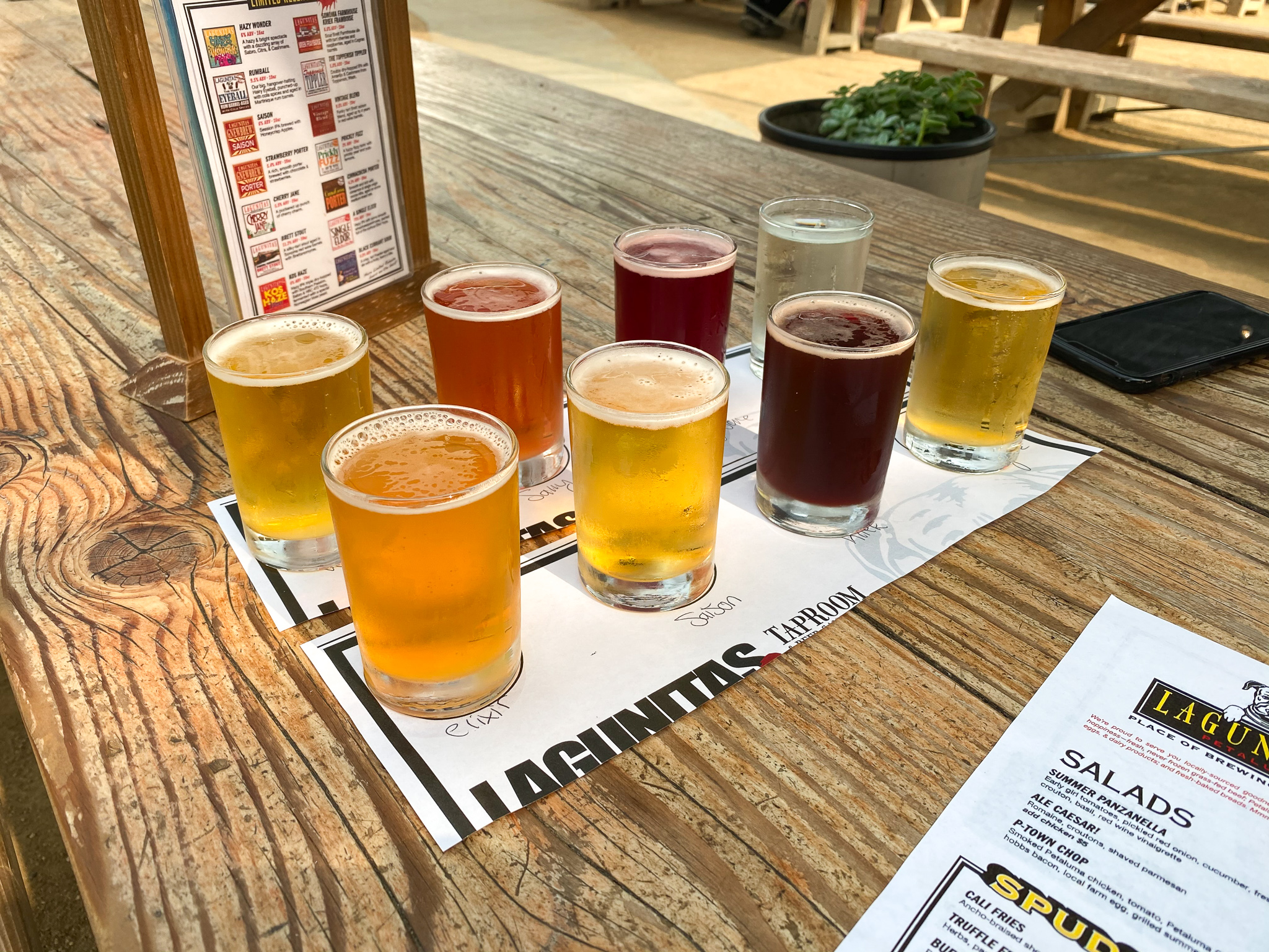 A craft beer flight at Lagunitas Taproom in Petaluma
