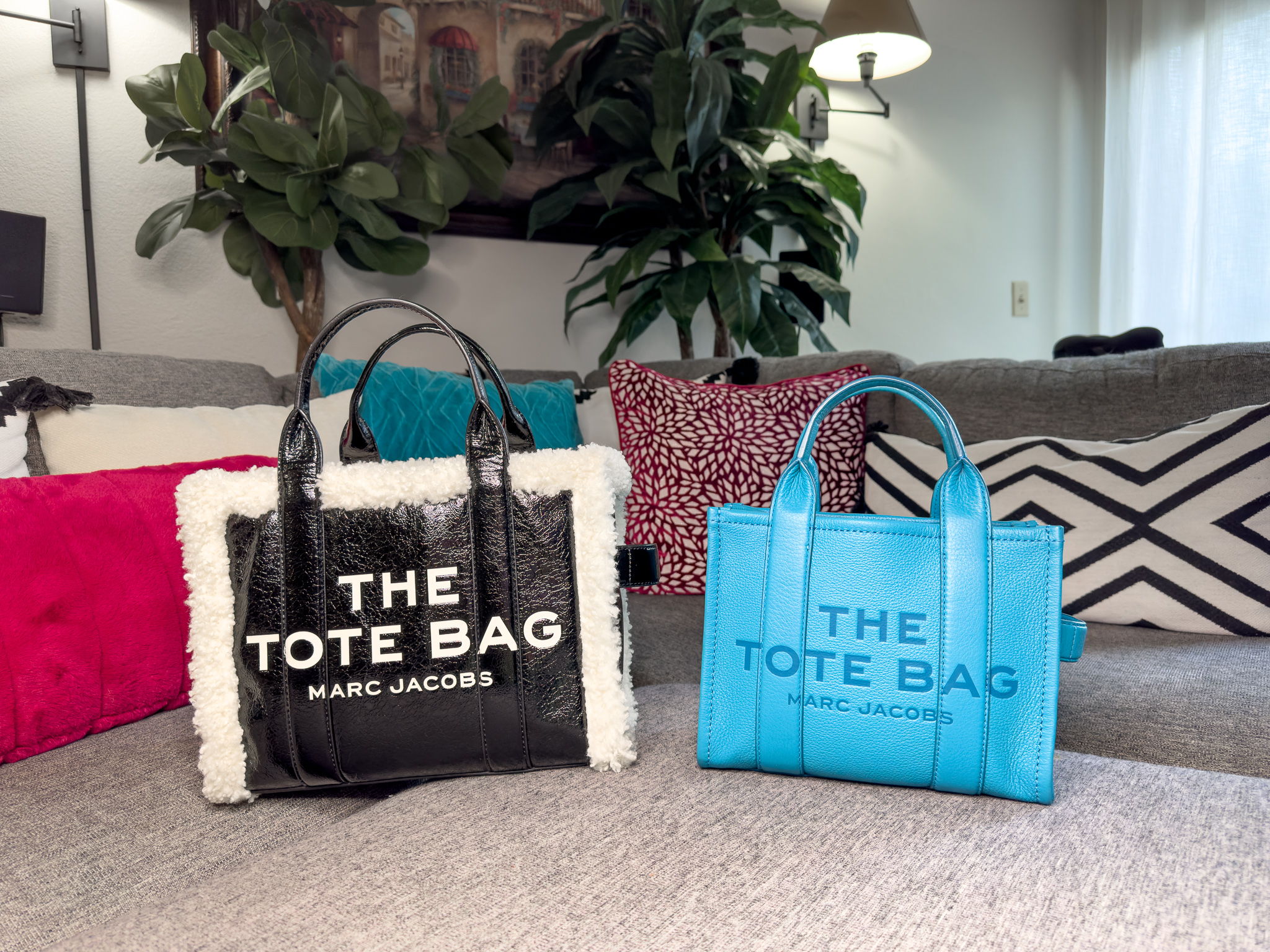 Leather Marc Jacobs "The Tote Bag" in medium vs. mini.
